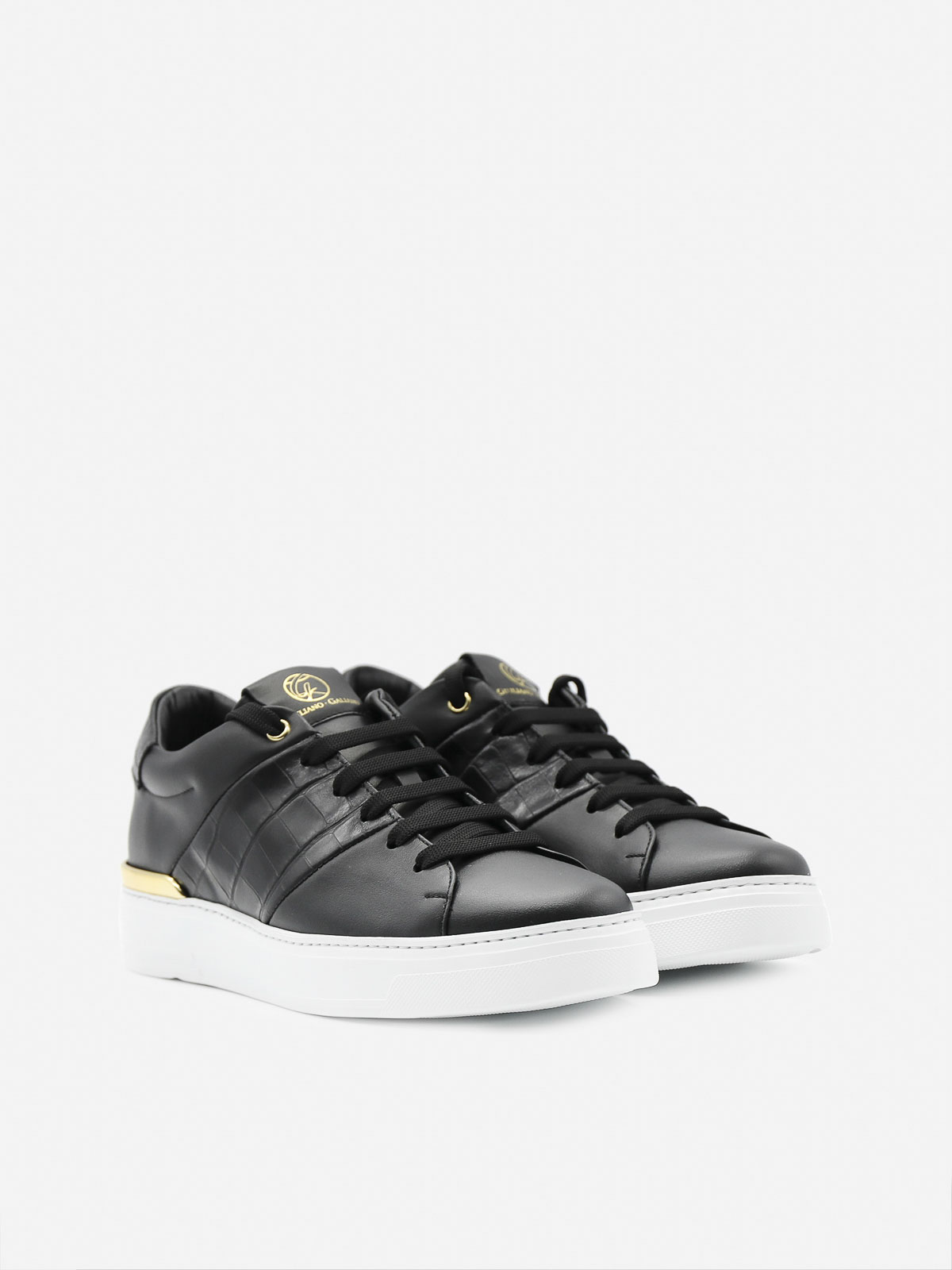 Giuliano Galiano Leather Sneakers With Crocodile Effect In Black