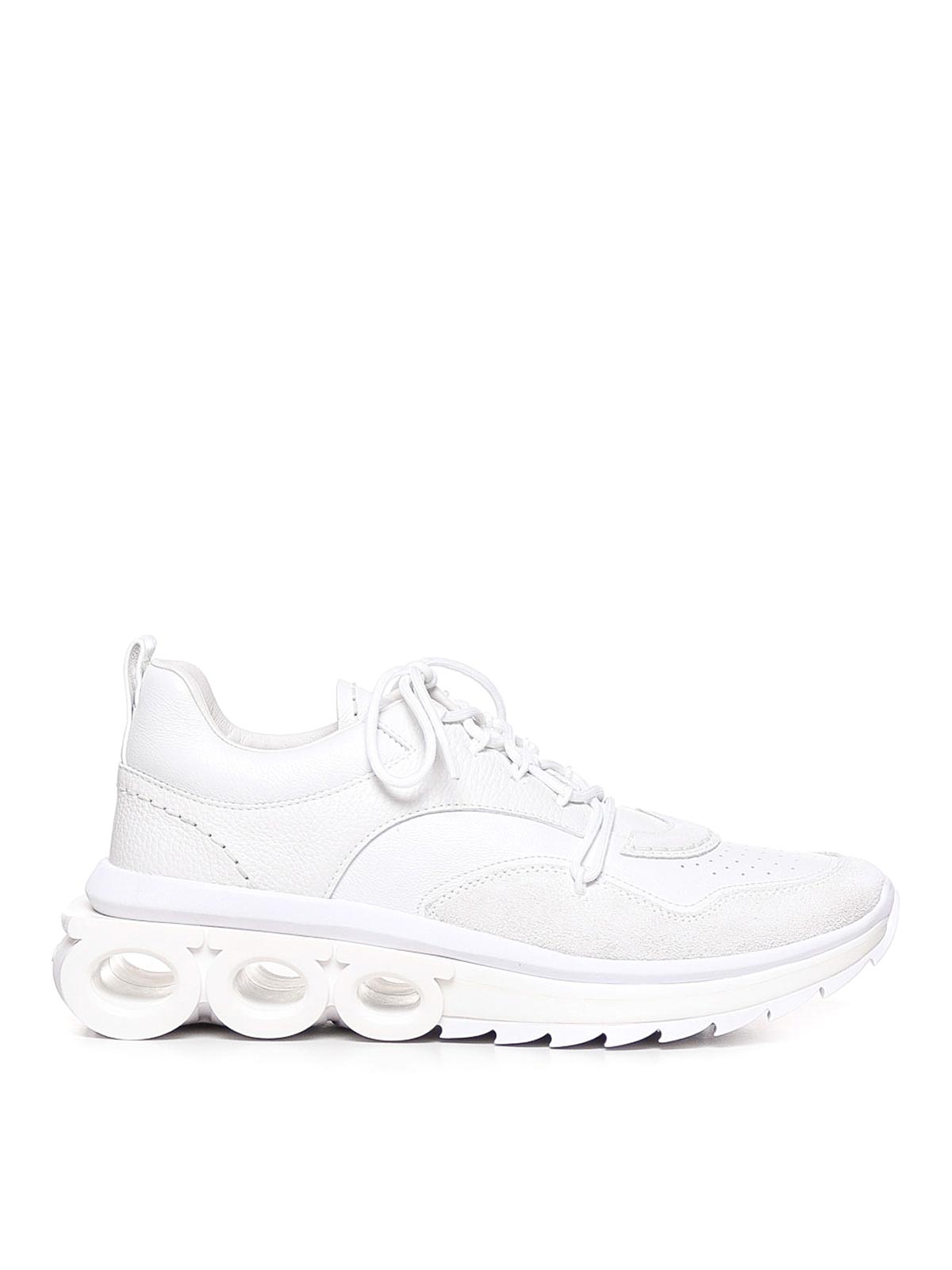 Shop Ferragamo Sneakers With Gancini Plaque In White