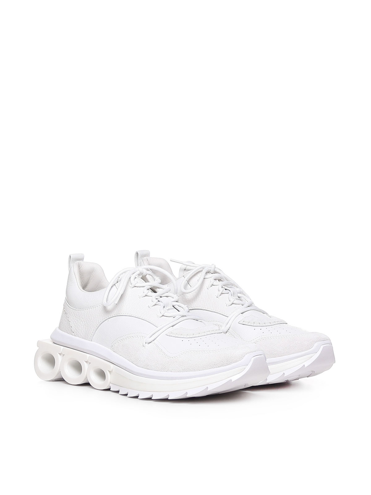 Shop Ferragamo Sneakers With Gancini Plaque In White