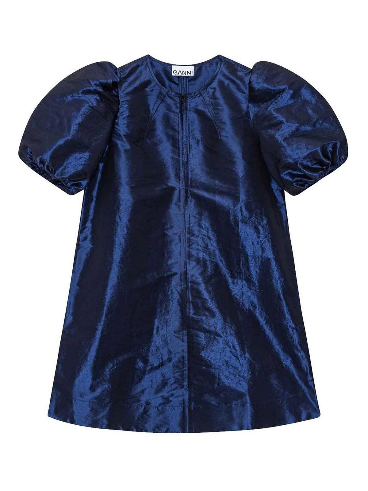 Ganni Dress With Puffed Sleeves - Blue
