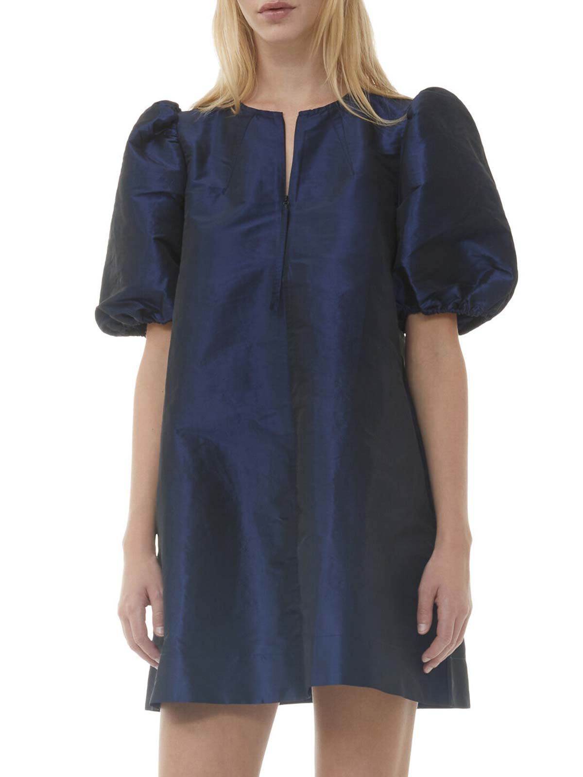 Ganni Dress With Puffed Sleeves - Blue