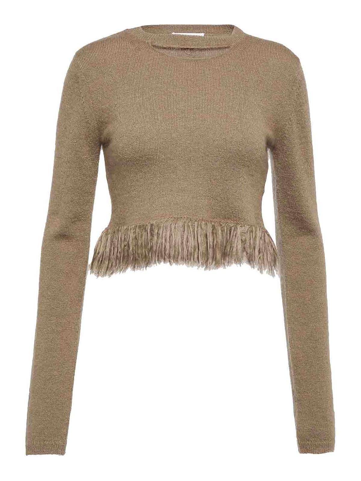 Shop Jw Anderson Sweater With Fringes In Beige