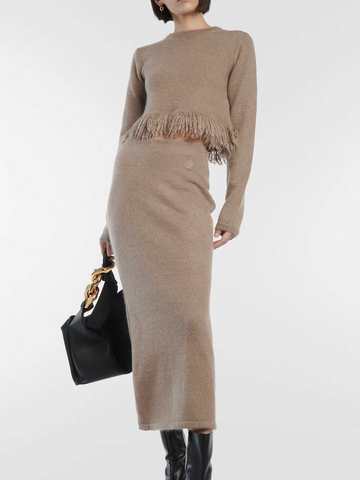 Shop Jw Anderson Sweater With Fringes In Beige