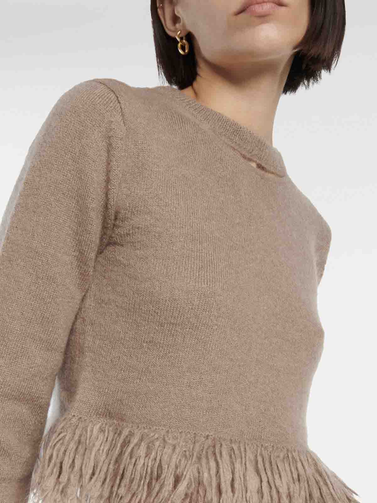 Shop Jw Anderson Sweater With Fringes In Beige