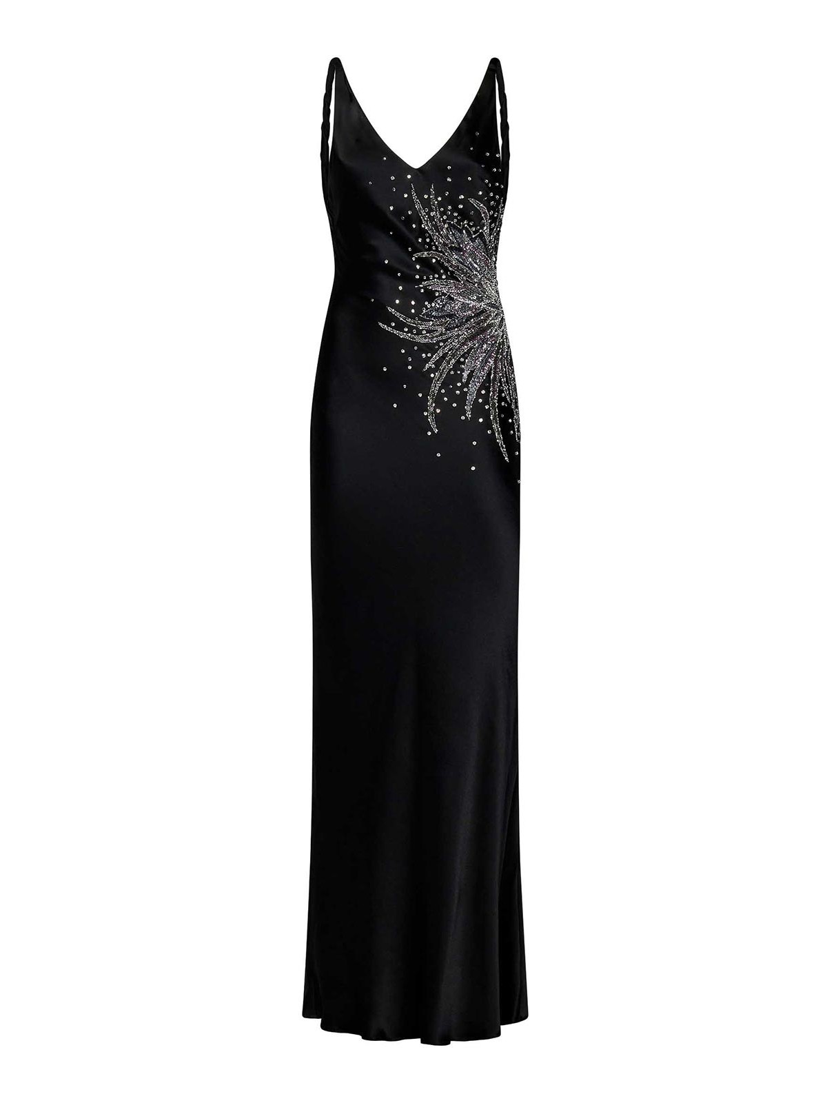 Amen Black Satin Dress With Silver Beads - Black|ACS24502920