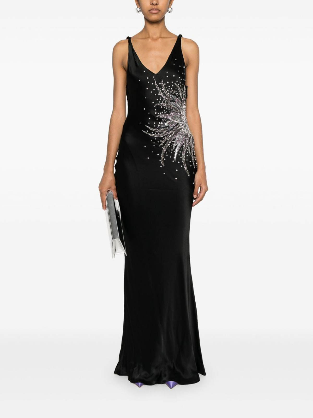 black beads for dress Black W Gold Beads Long Dress 1