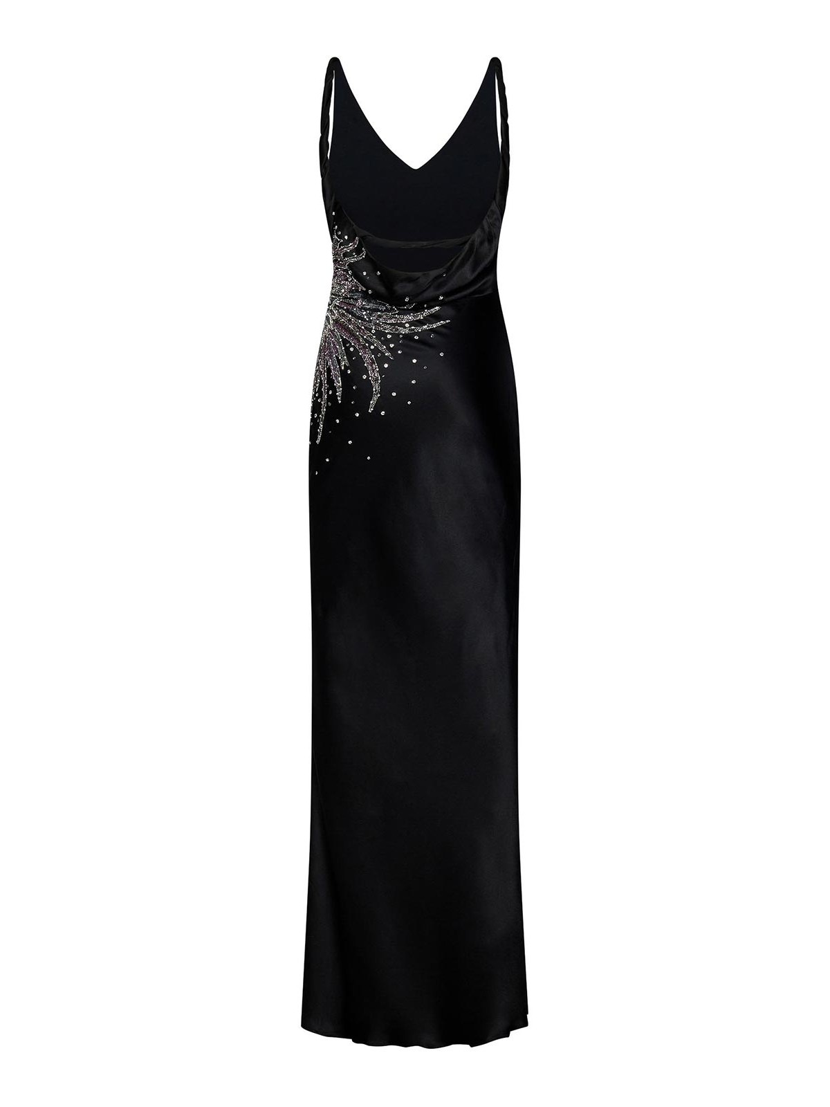 Black silk satin dress deals with amazing bead decor element