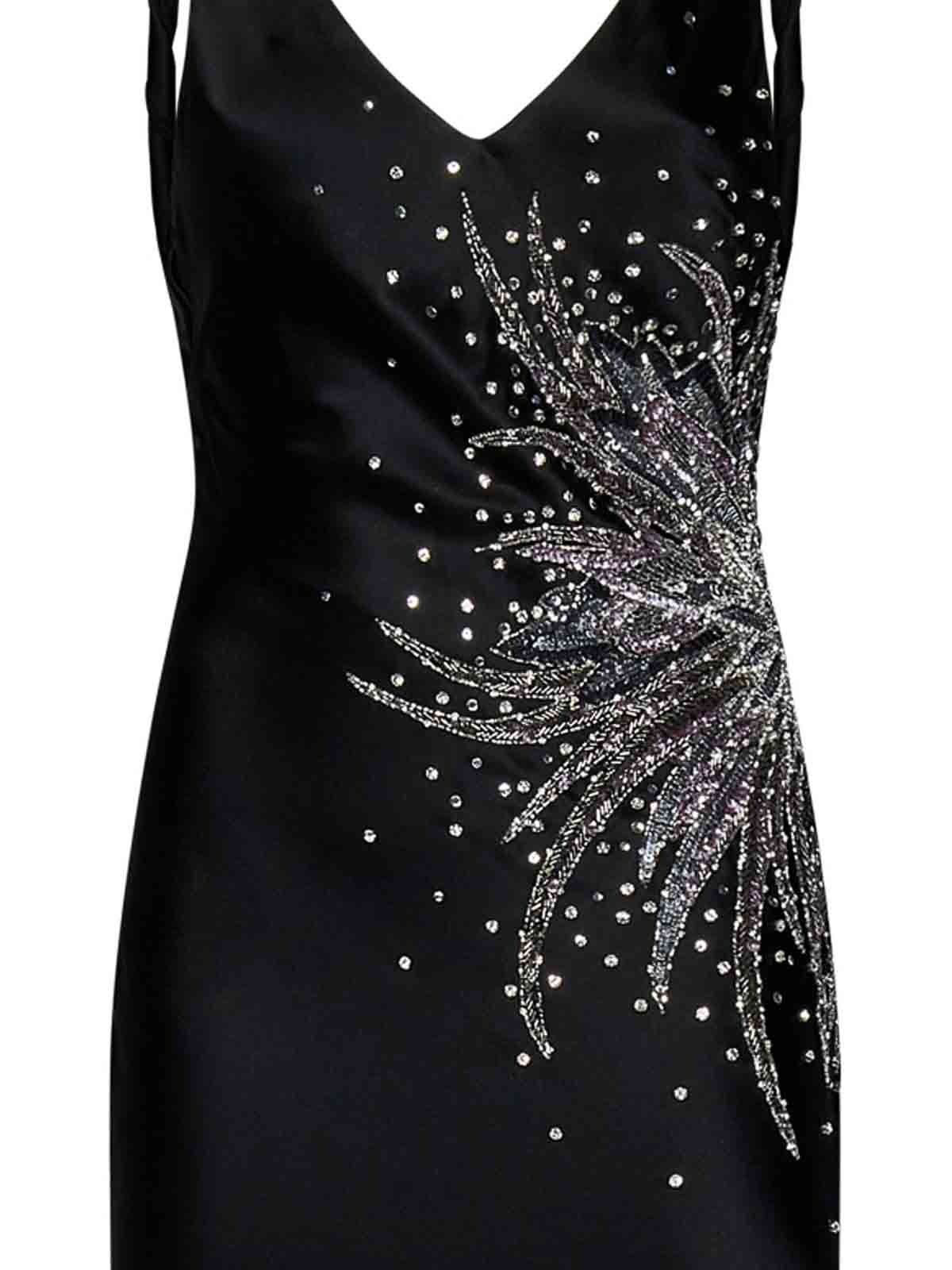 Amen Black Satin Dress With Silver Beads - Black|ACS24502920 Amen Black Satin Dress With Silver Beads - Black|ACS24502920