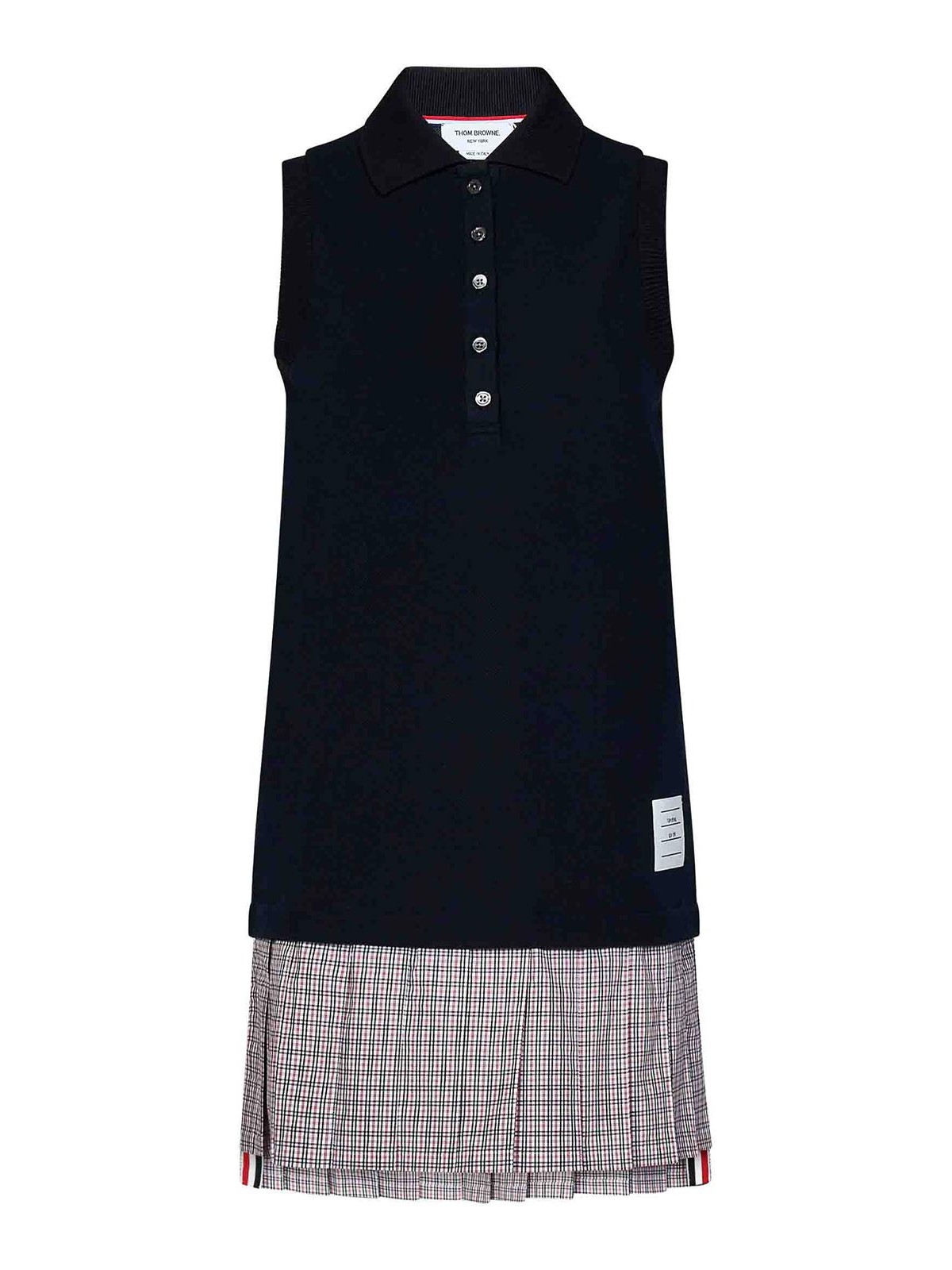 Thom Browne Sleeveless Polo Dress with Pleated Skirt|FJD0107A00050415