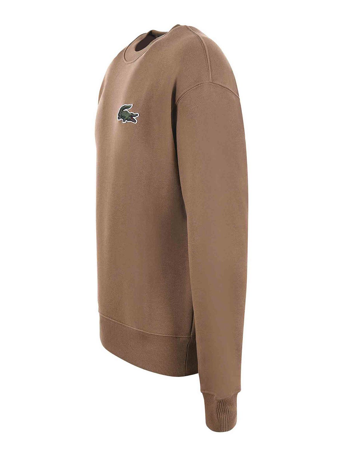 Shop Lacoste Cotton Sweatshirt In Camel