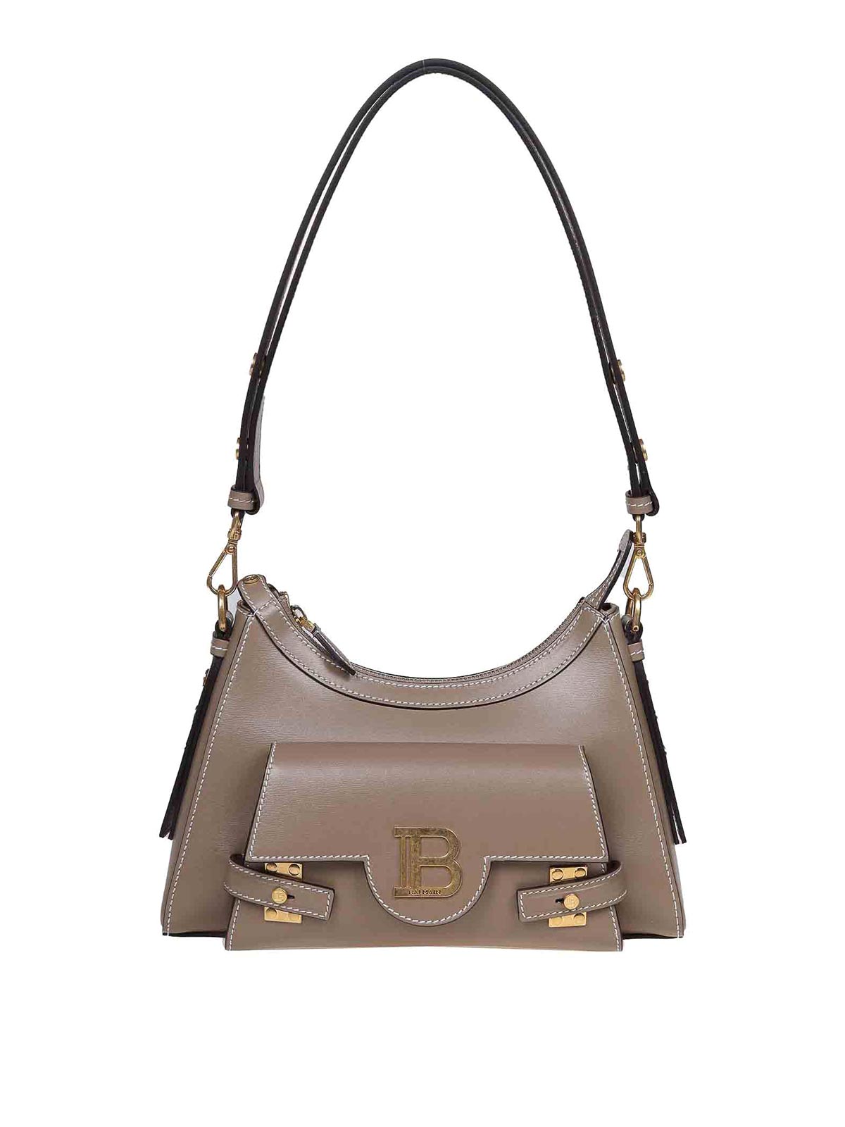 Shop Balmain B-buzz Shoulder Bag In Taupe