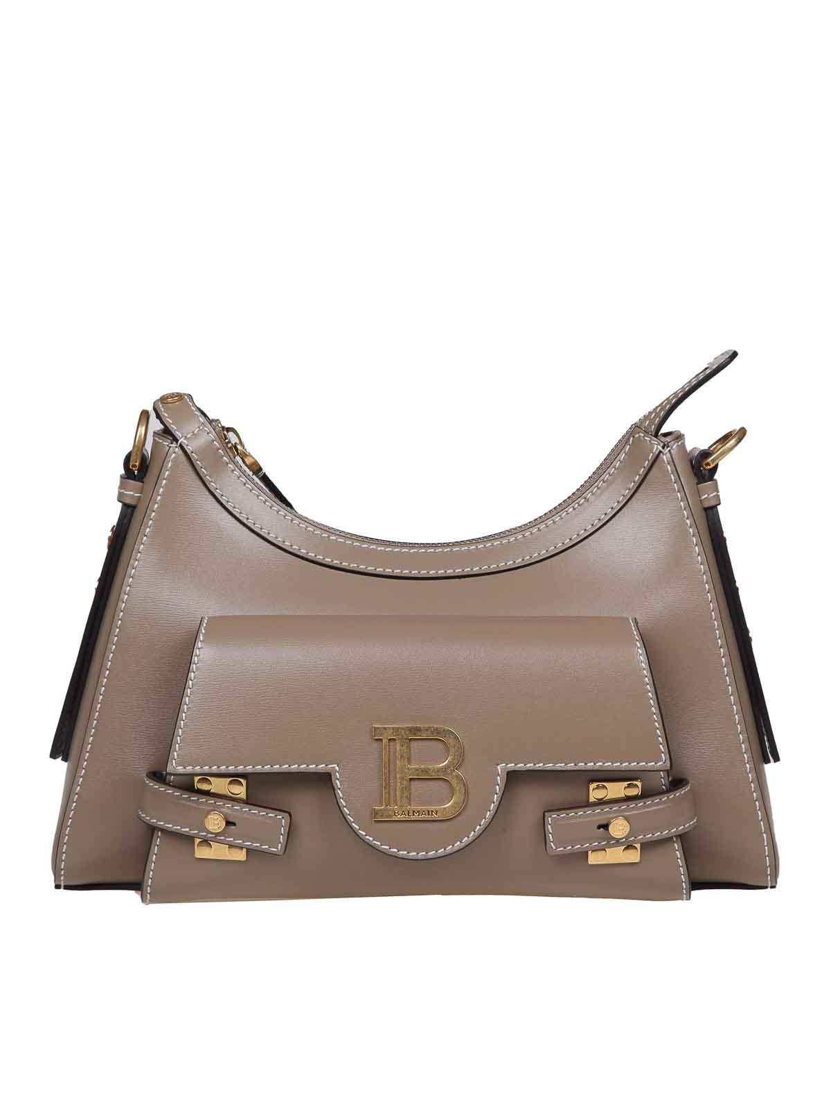 Shop Balmain B-buzz Shoulder Bag In Taupe