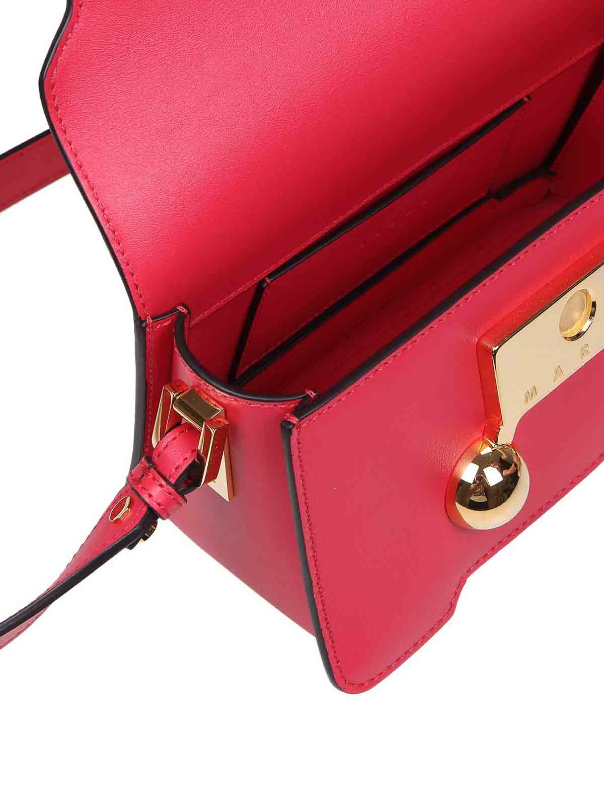 Shop Marni Trunkaroo Mini Leather Shoulder Bag In Red