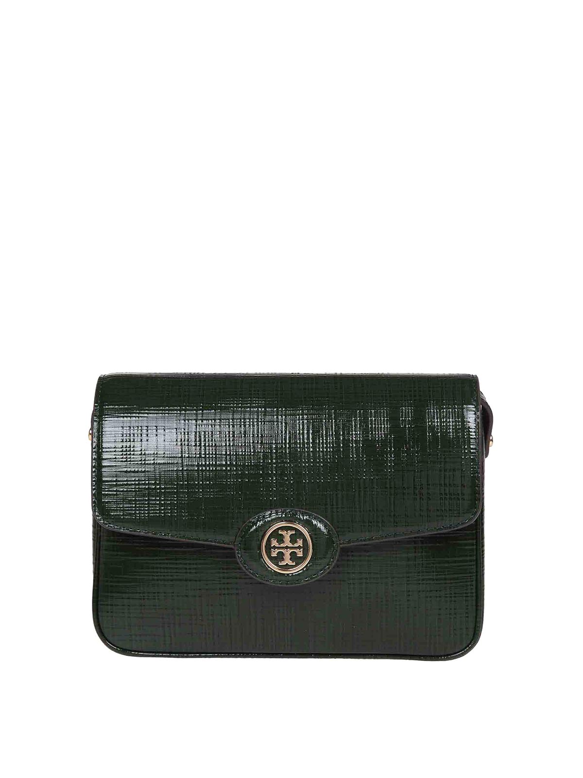 Shop Tory Burch Robinson Shoulder Bag In Embossed Leather In Green