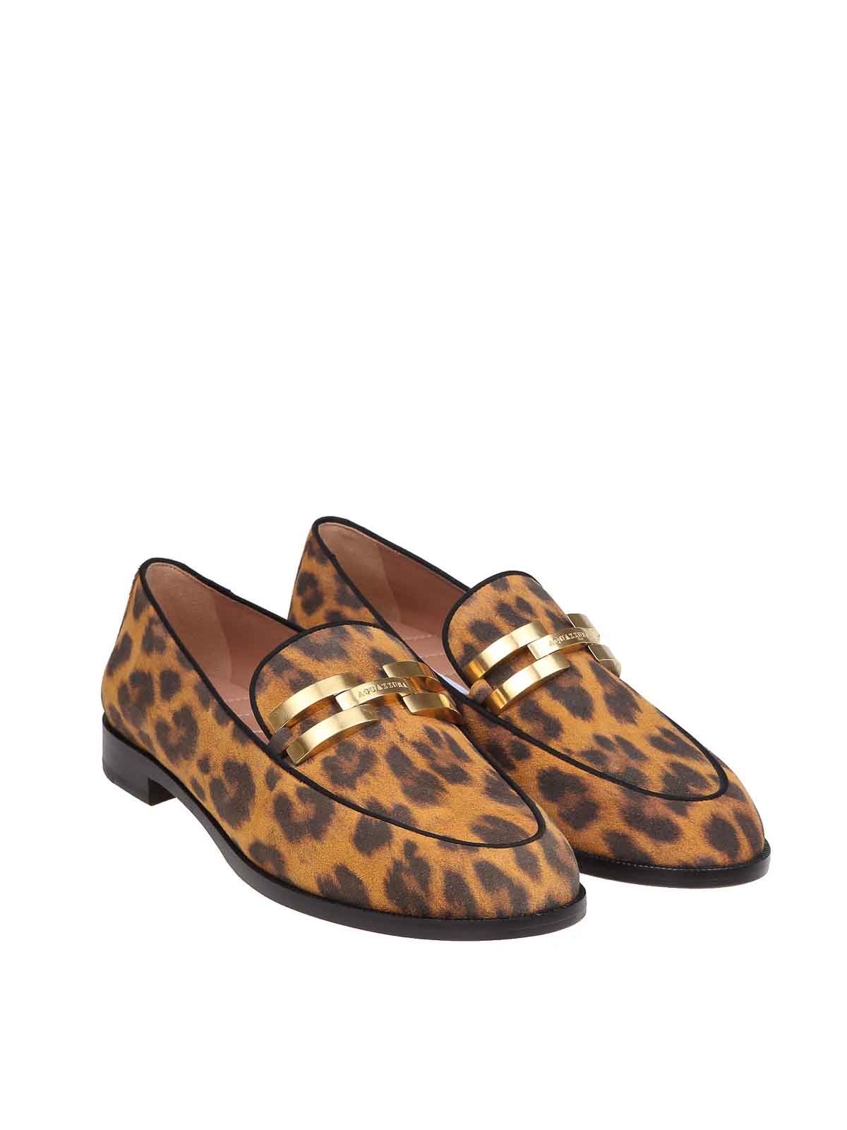 Shop Aquazzura Brandi Moccasins In Spotted Print Suede In Animal Print