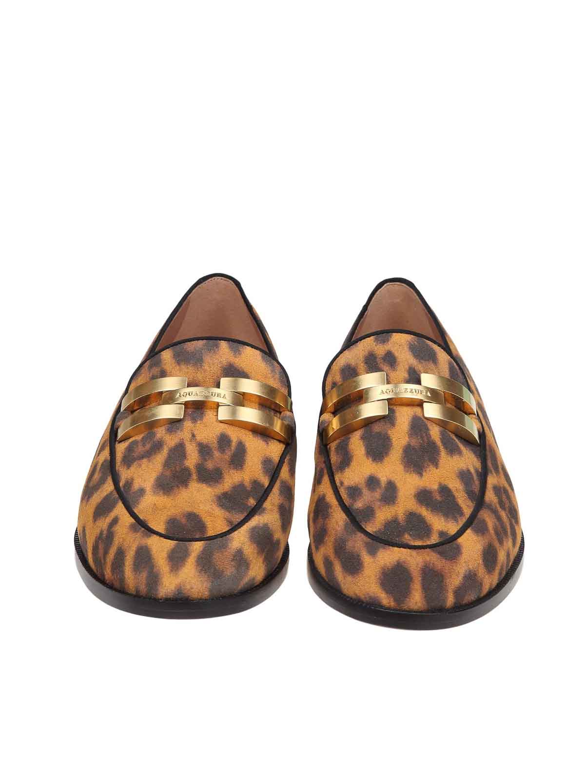 Shop Aquazzura Brandi Moccasins In Spotted Print Suede In Animal Print