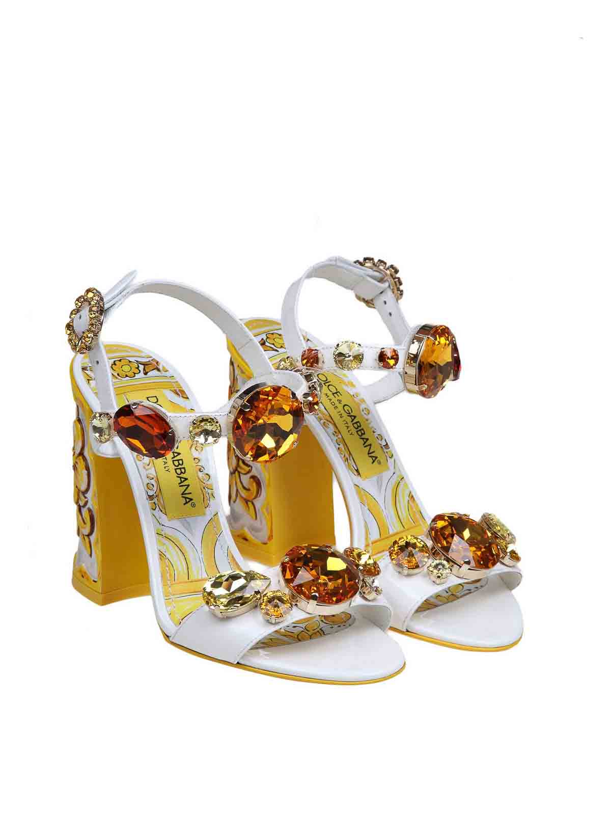 Shop Dolce & Gabbana Keira Patent Sandal With Applied Stones In Multicolour