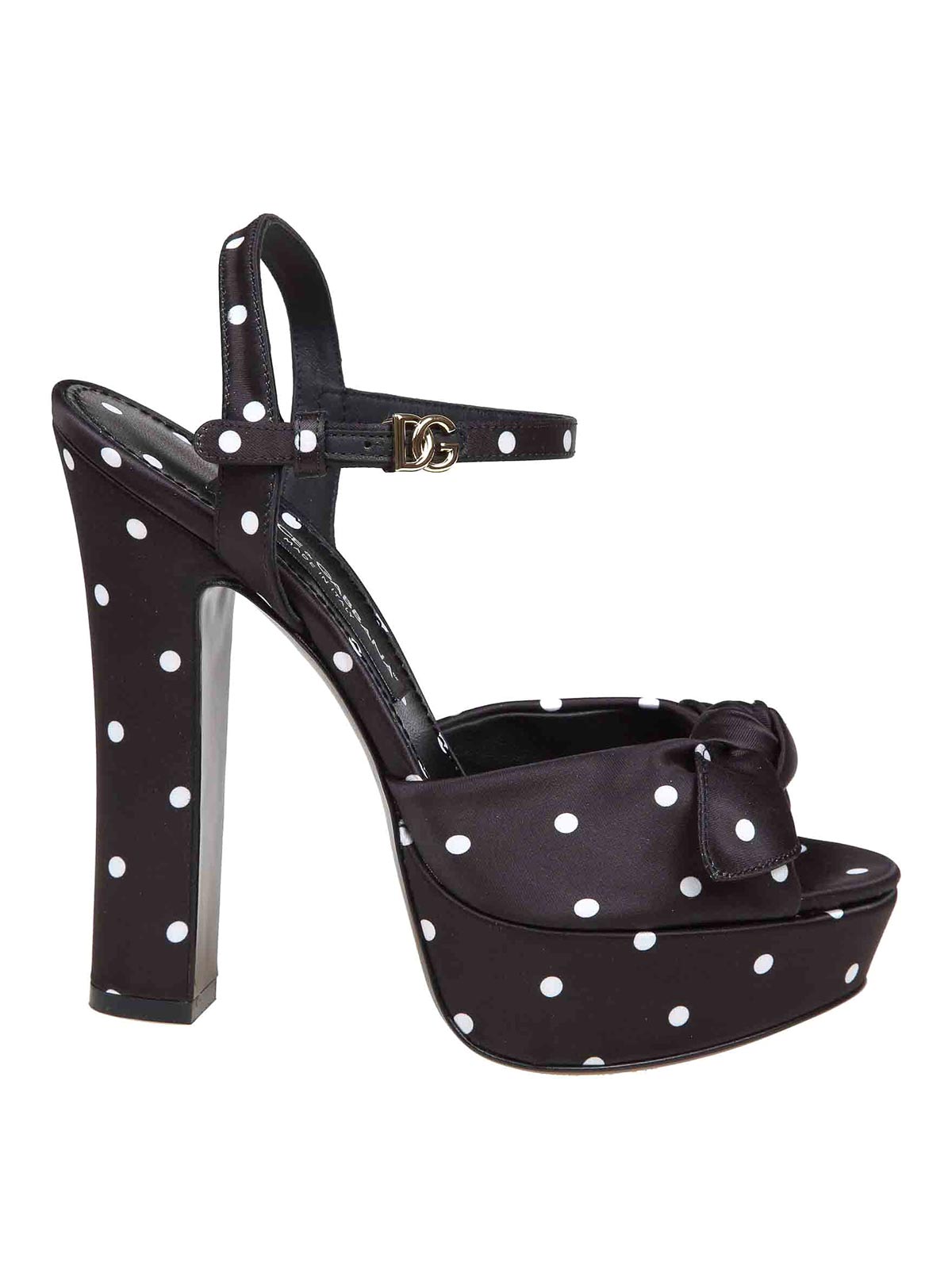 Shop Dolce & Gabbana Keira Sandal In Polka Dot Print Satin In Black