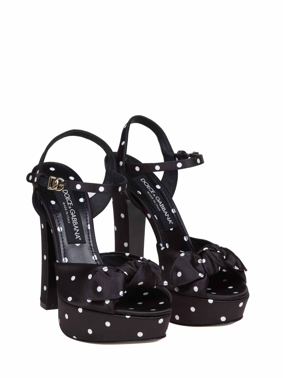 Shop Dolce & Gabbana Keira Sandal In Polka Dot Print Satin In Black