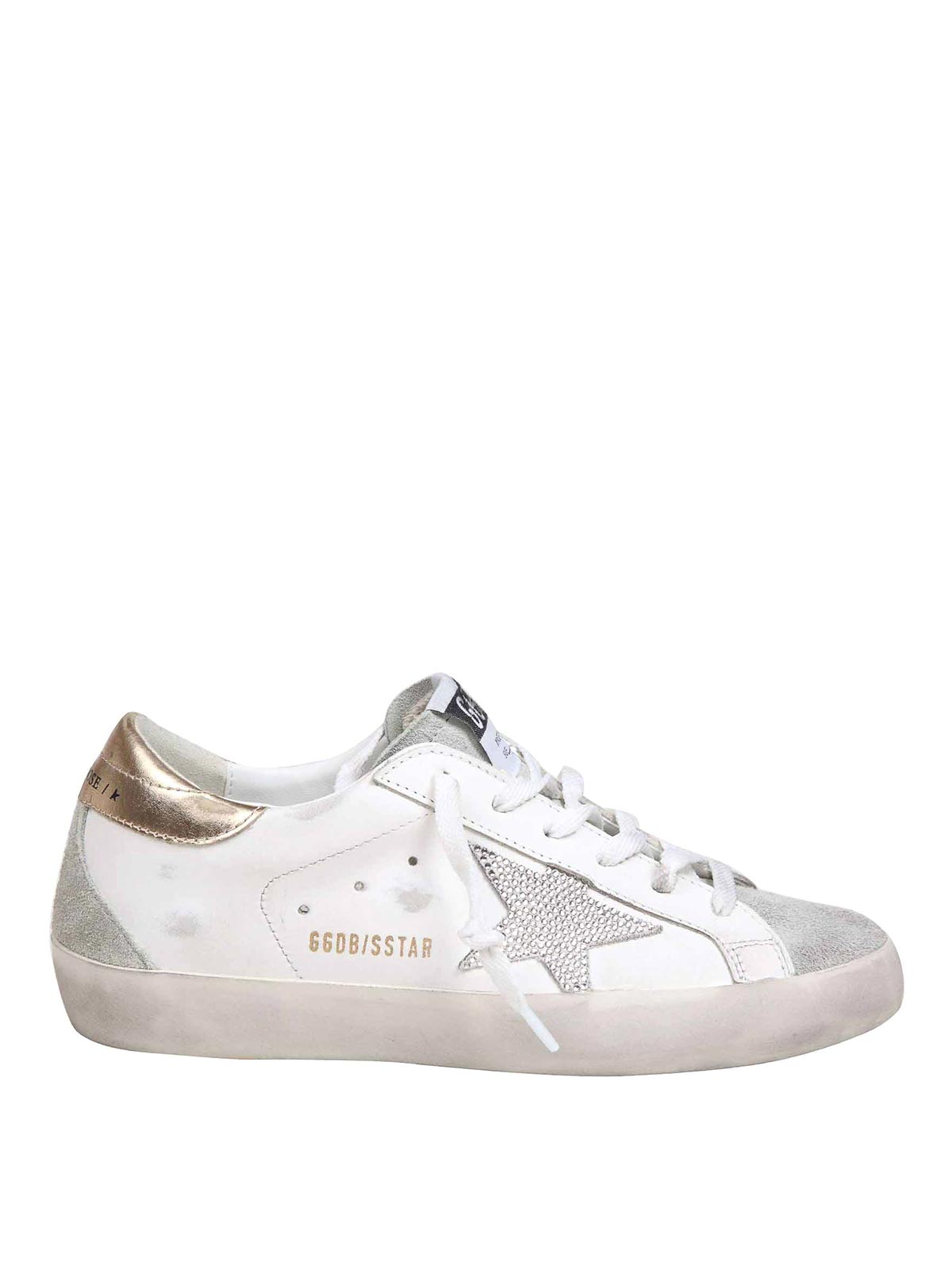 Shop Golden Goose Super Star Sneakers In Leather With Crystals In White