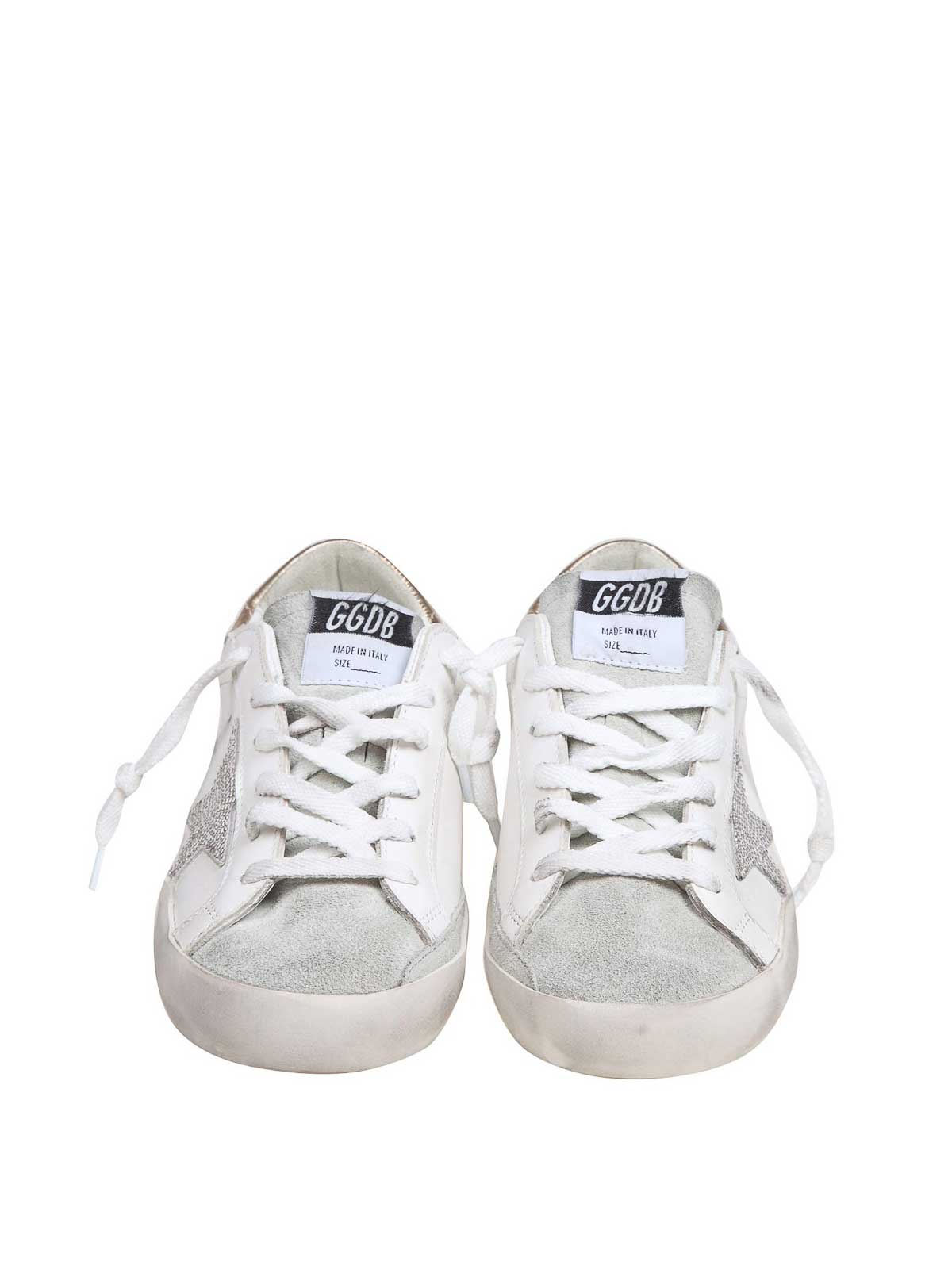 Shop Golden Goose Super Star Sneakers In Leather With Crystals In White