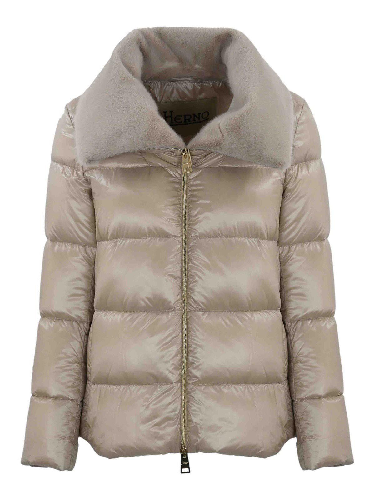 Shop Herno Quilted Down Jacket With Faux Fur In Yellow