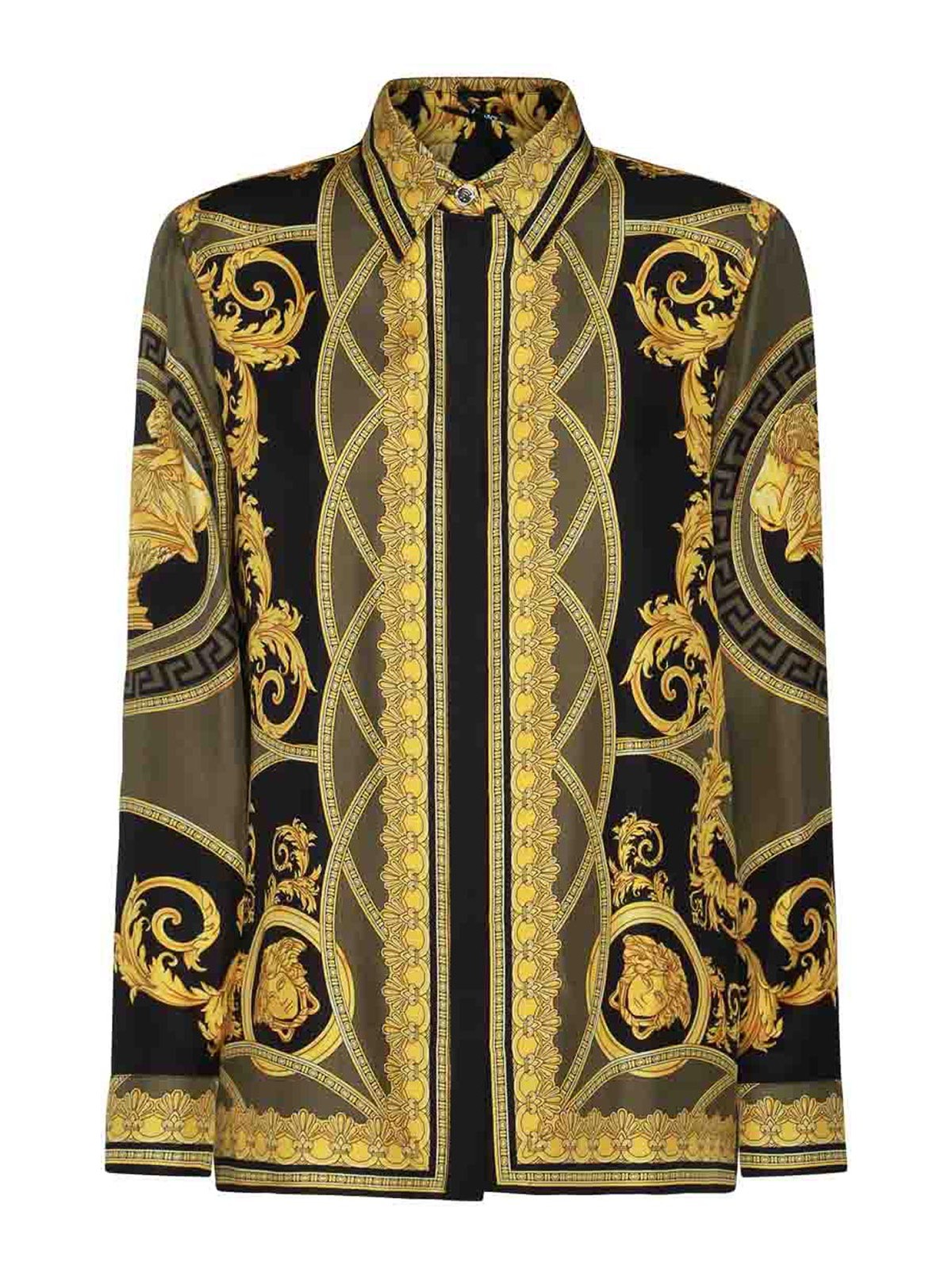 Shop Versace Gold And Black Silk Shirt