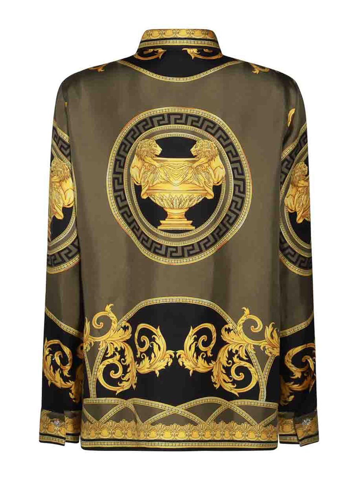 Shop Versace Gold And Black Silk Shirt