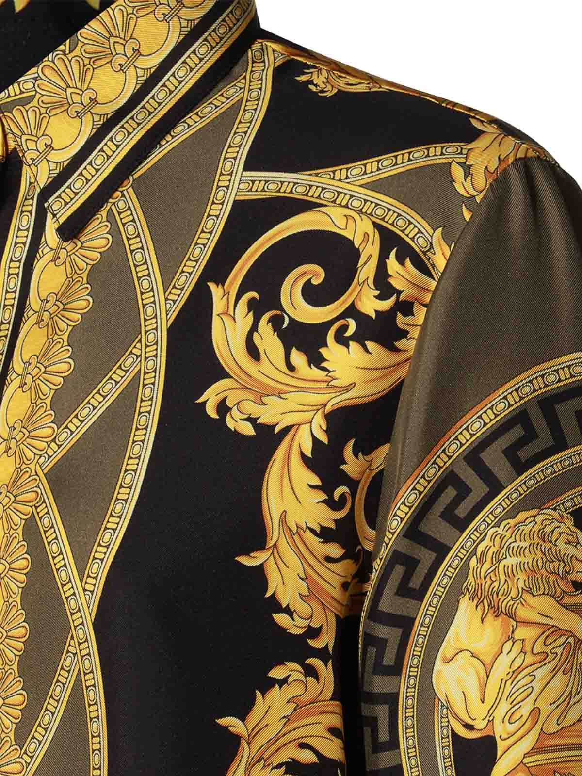 Shop Versace Gold And Black Silk Shirt