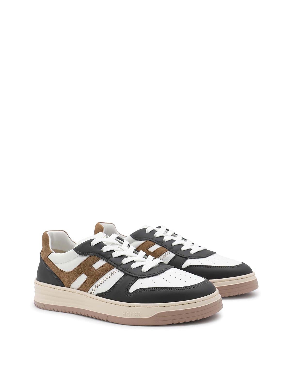 Shop Hogan White And Black Leather Sneakers