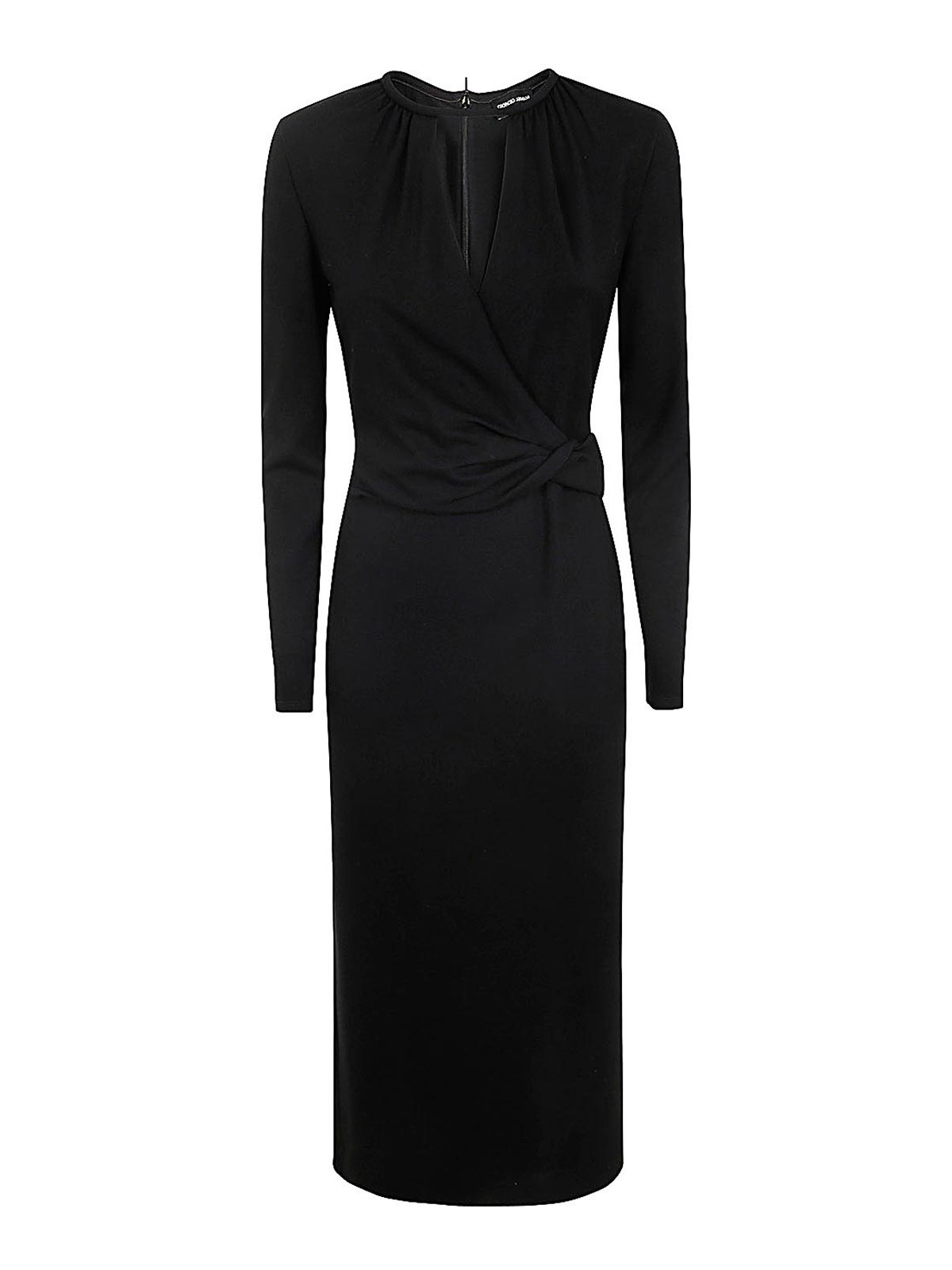 Shop Giorgio Armani Crew Neck Midi Dress In Black