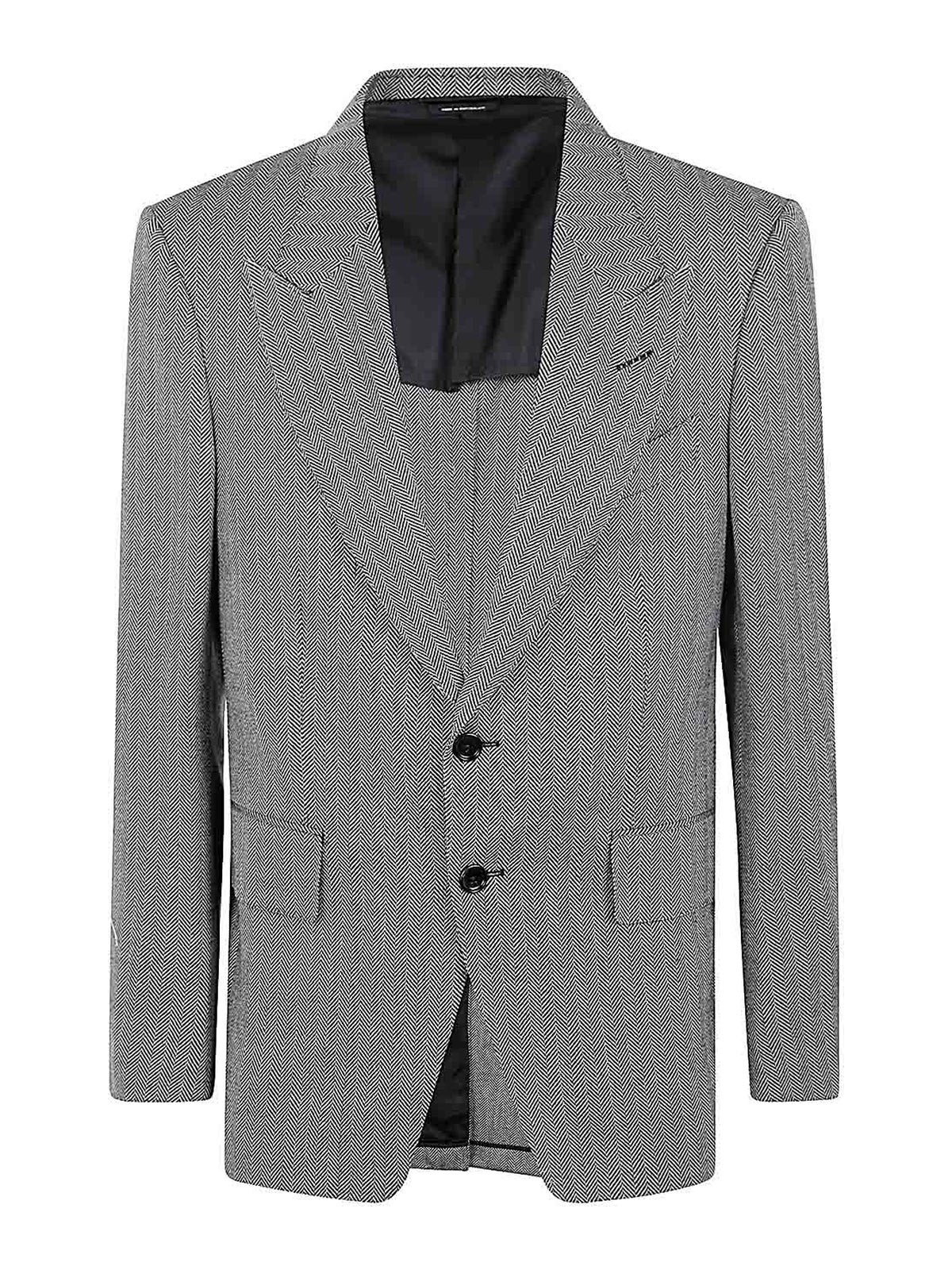 Shop Tom Ford Wool Silk Linen Jacket In Light Grey