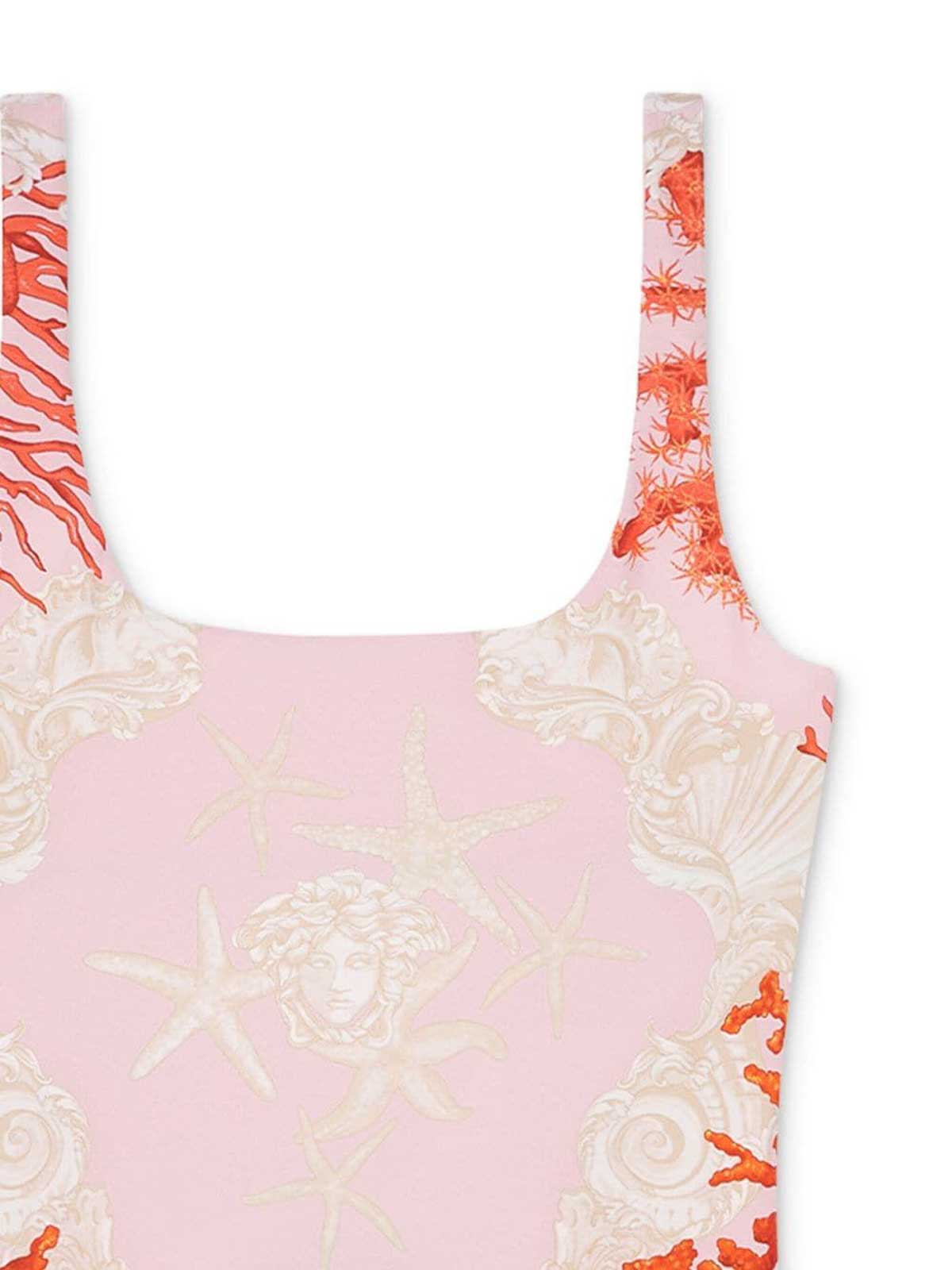 Shop Versace Swim One-piece Corals Print In Pink