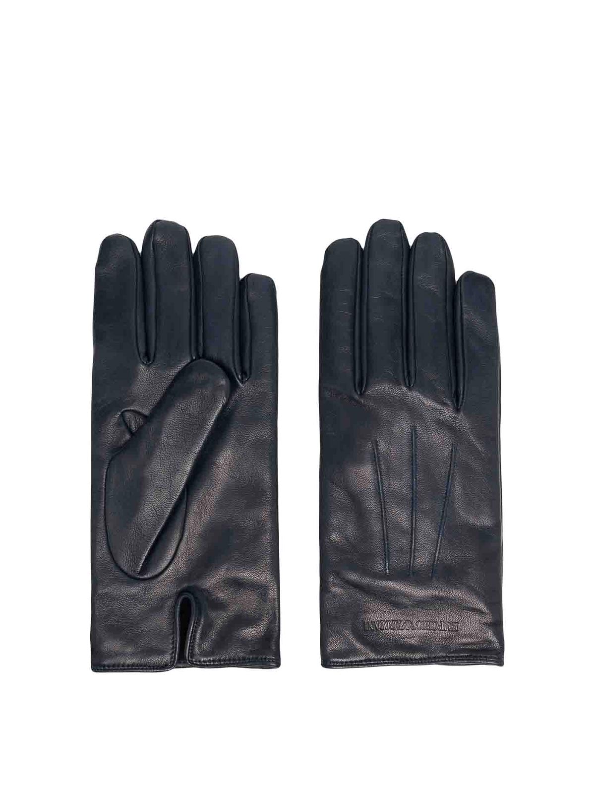 Shop Emporio Armani Leather Gloves In Blue