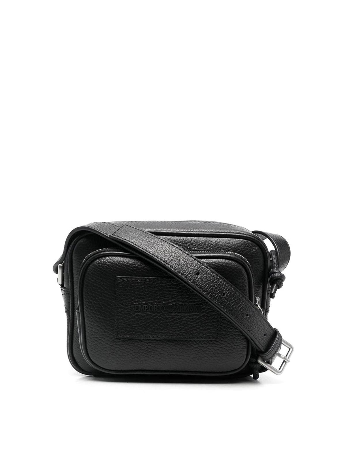 Shop Emporio Armani Leather Crossbody Bag In Grey