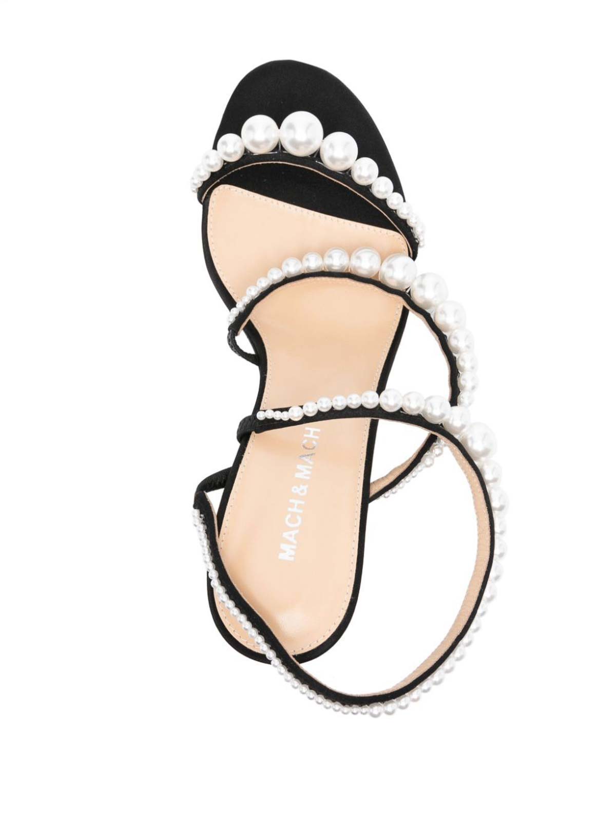 Shop Mach & Mach Sirene Satin Round Toe Pearl Sandals In Black