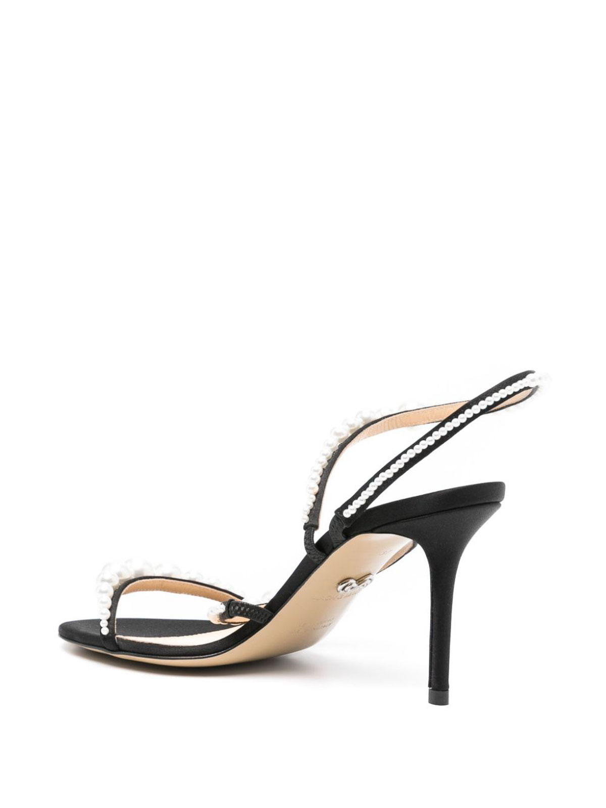 Shop Mach & Mach Sirene Satin Round Toe Pearl Sandals In Black