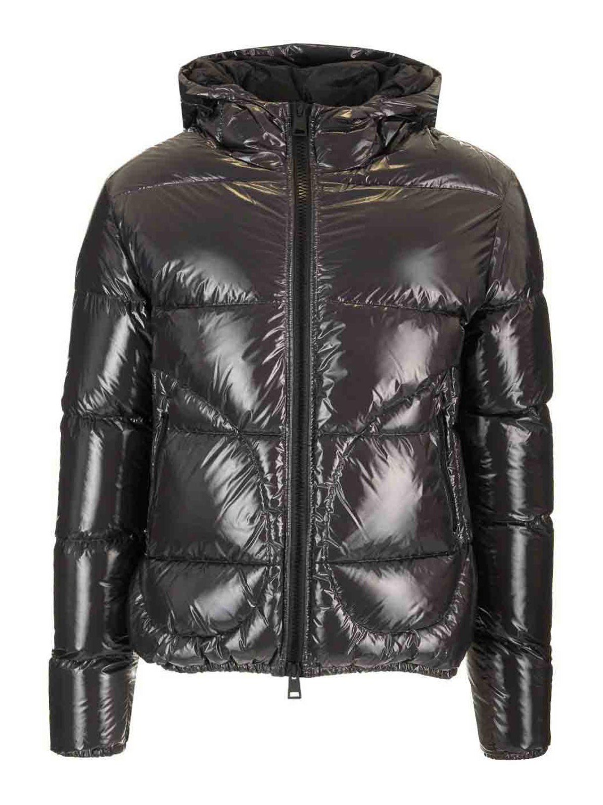 Herno Glossy Bomber Jacket With Hood And Elastic Cuffs In Gray