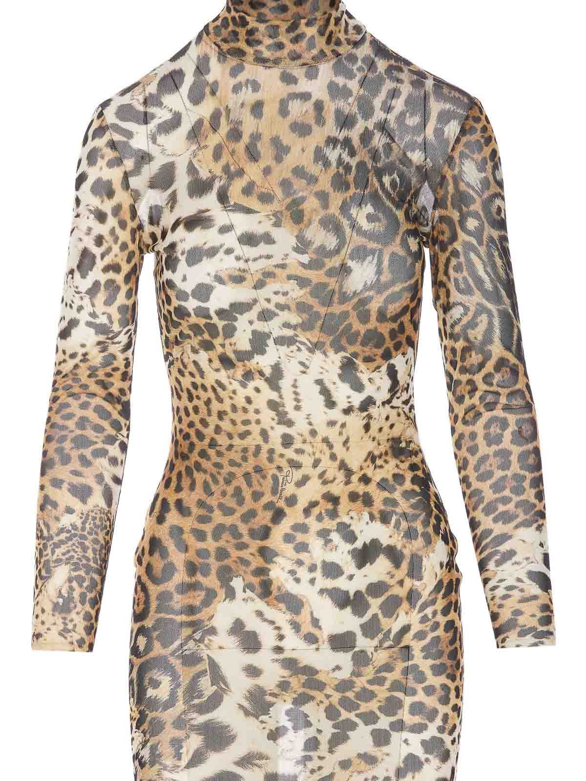 Shop Roberto Cavalli Jaguard Print Dress In Beis