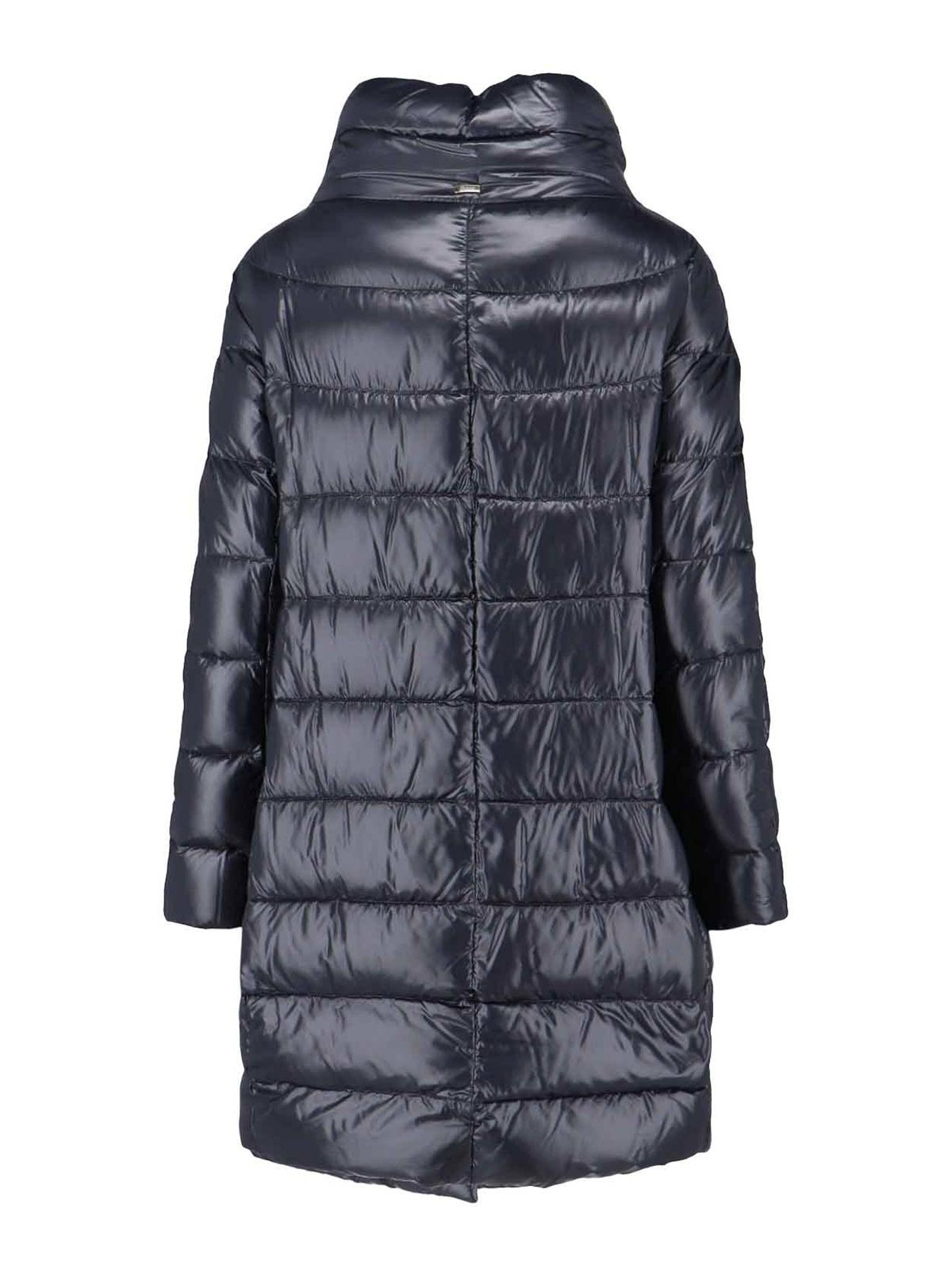 Herno Navy Long Puffer Jacket With High Collar In Gray