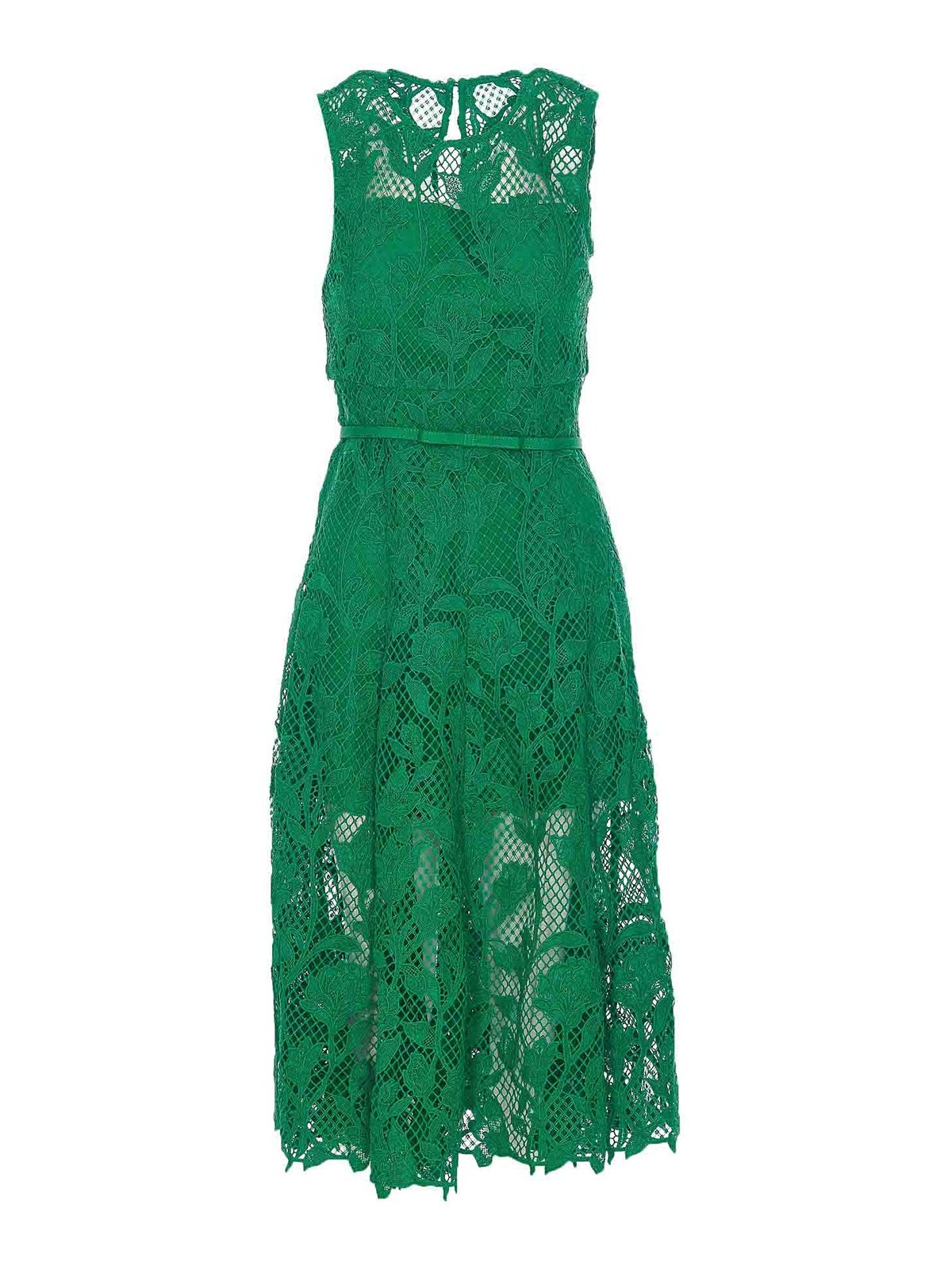 Shop Self-portrait Laces Mini Sleeveless Dress In Verde