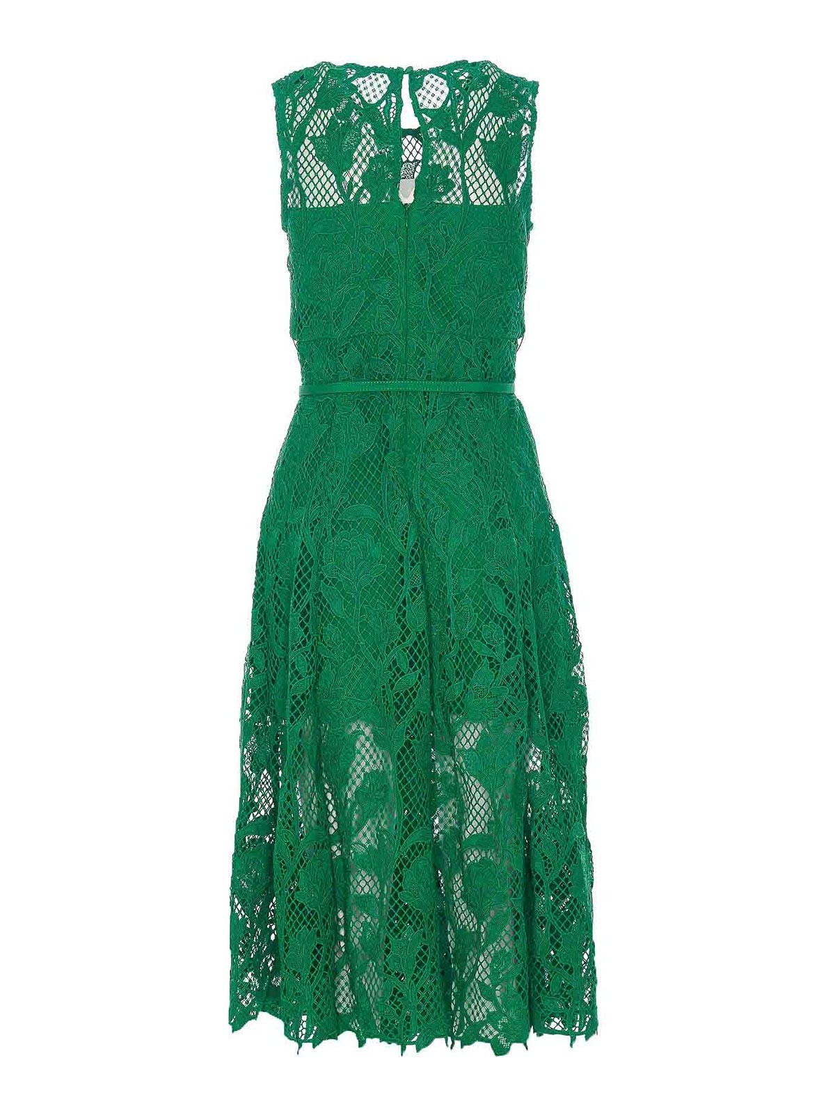 Shop Self-portrait Laces Mini Sleeveless Dress In Verde