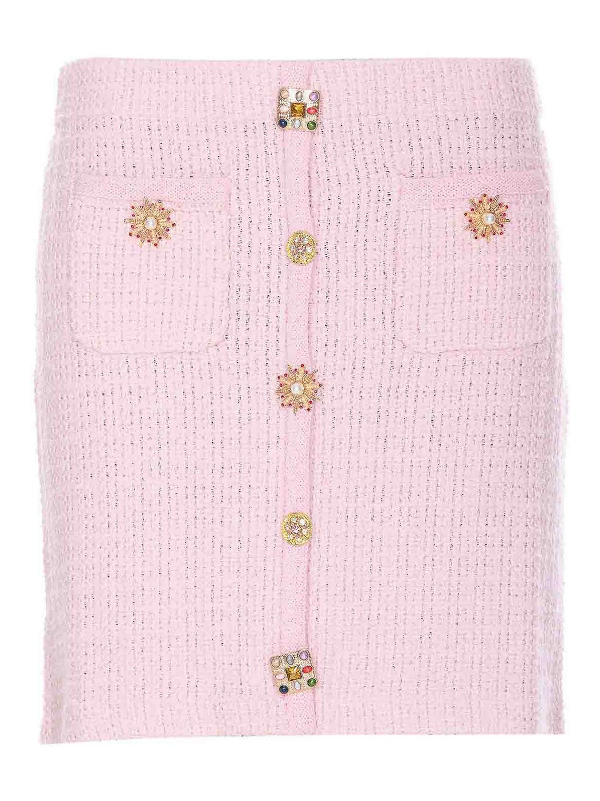 Shop Self-portrait Jewel Button Knitted Mini Skirt In Color Carne Y Neutral