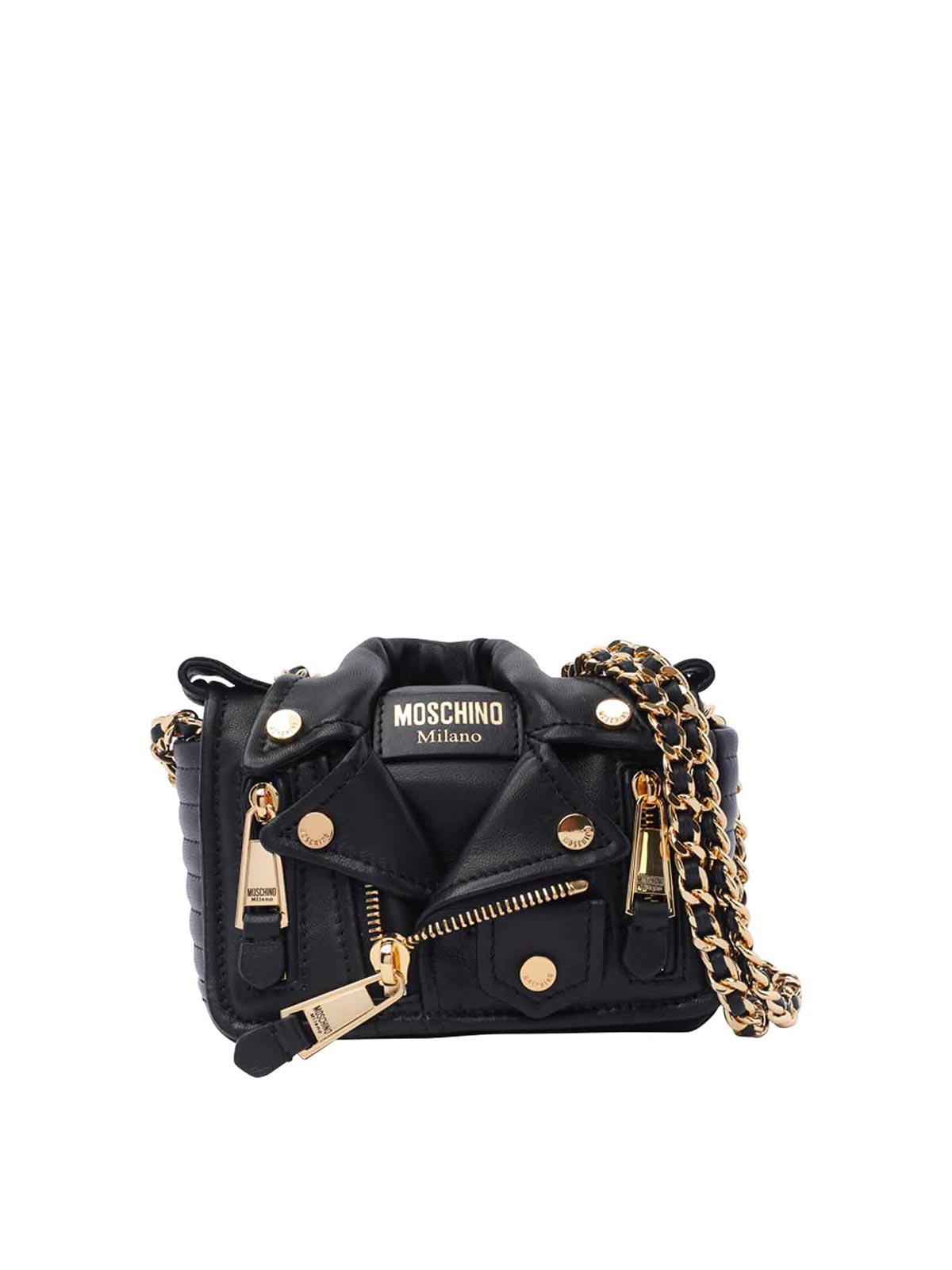 Shop Moschino Black Biker Shoulder Bag