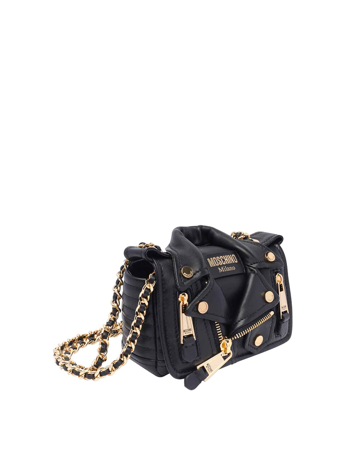 Shop Moschino Black Biker Shoulder Bag