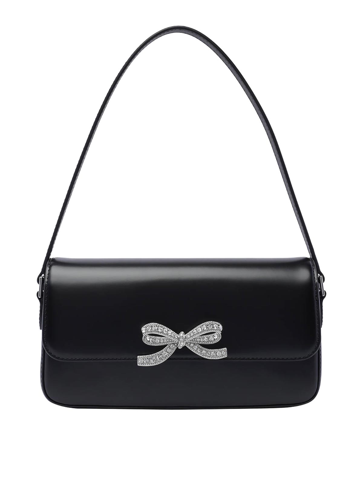 Shop Self-portrait Leather Baguette Bag In Black