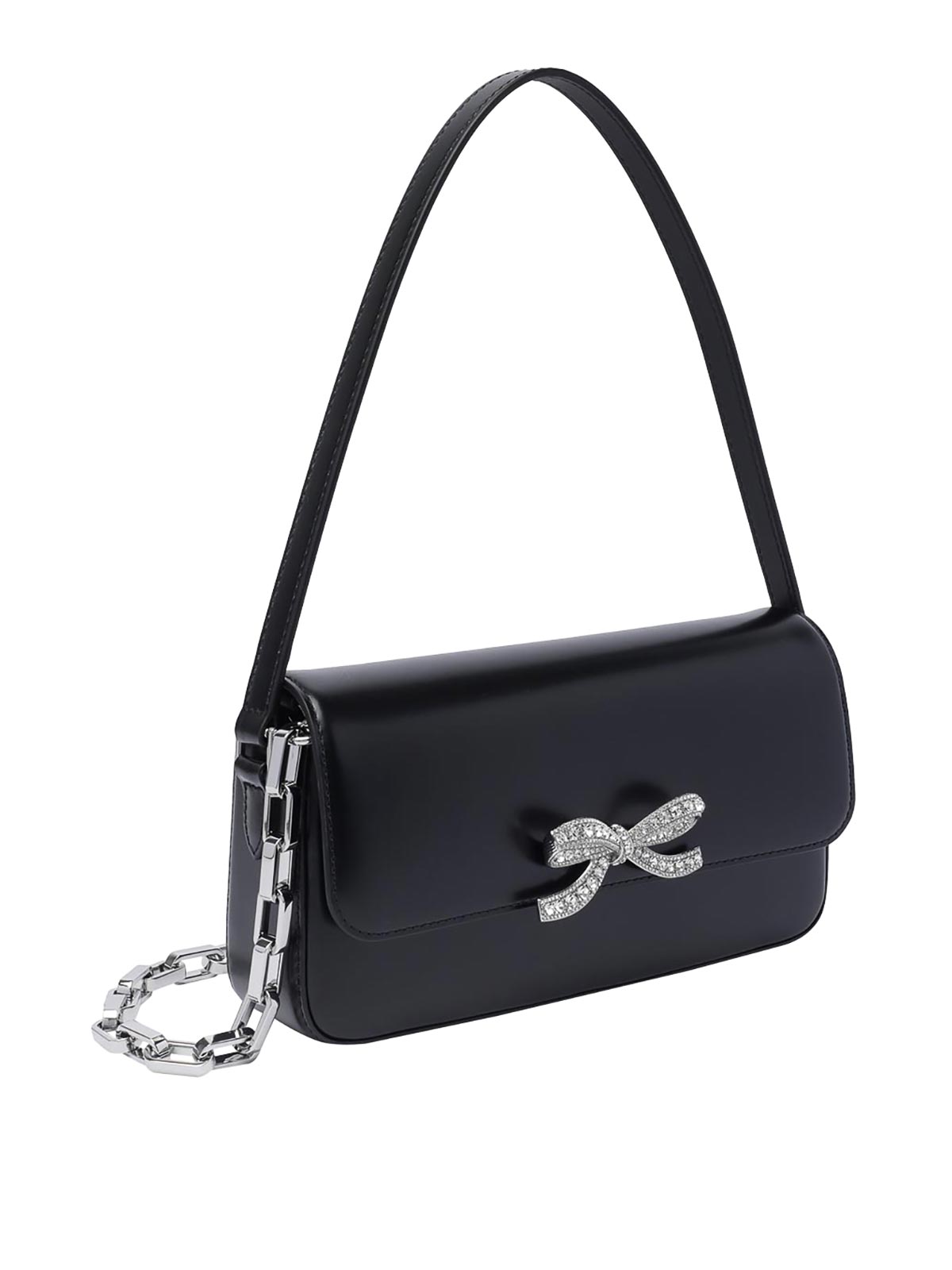 Shop Self-portrait Leather Baguette Bag In Black