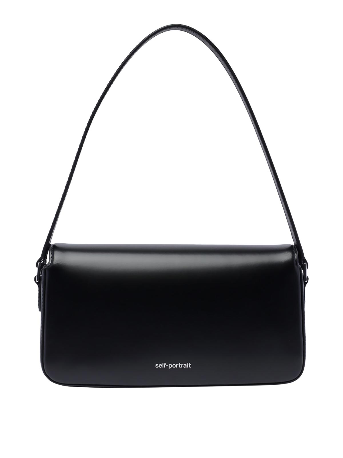 Shop Self-portrait Leather Baguette Bag In Black