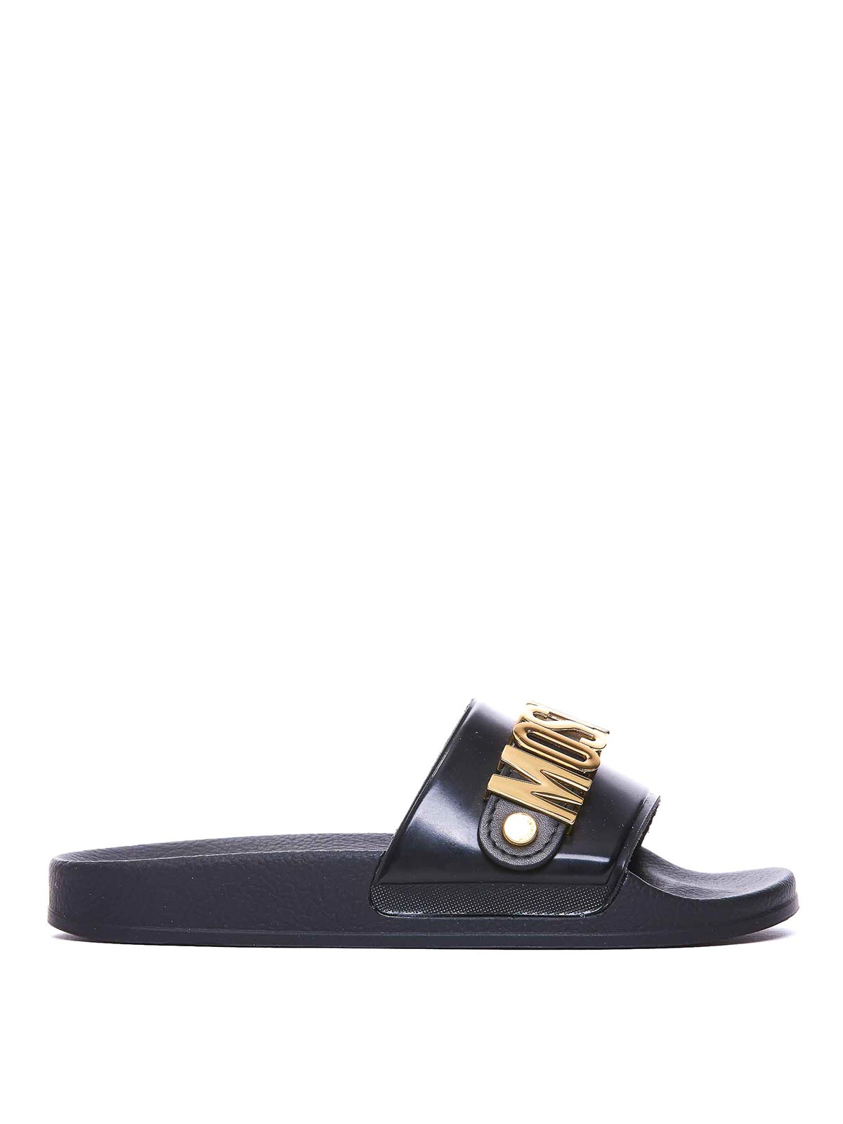 Shop Moschino Black Slide Sandals In Negro