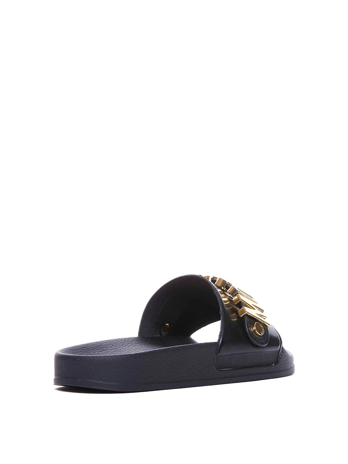 Shop Moschino Black Slide Sandals In Negro